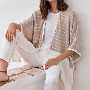 Garnet Hill Solstice Linen Ruana Sweater Knit Open Front Poncho Cardigan